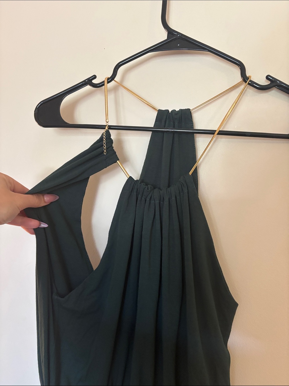 Elegant Dark Green Halter Wedding Dress with Gold Accent